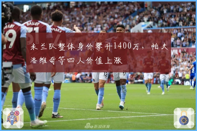 米兰队整体身价攀升1400万，帕夫洛维奇等四人价值上涨
